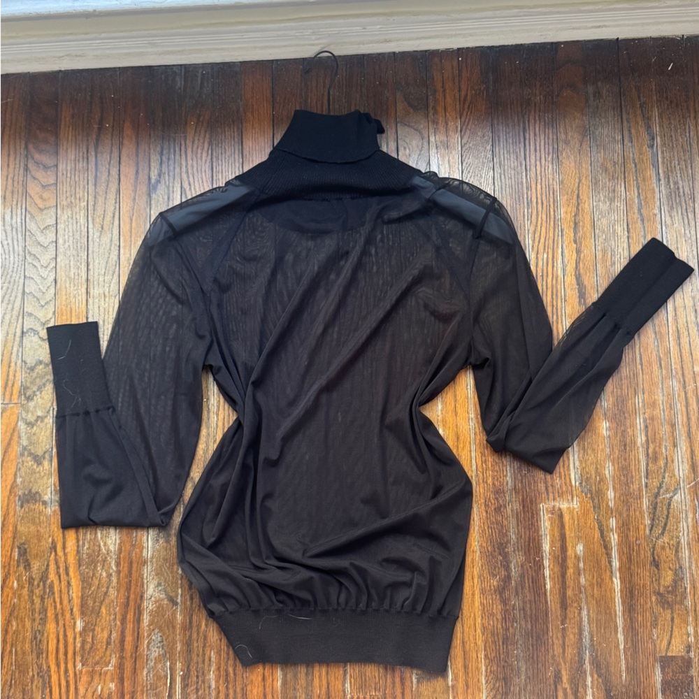 Black Sheer Long Sleeve Turtleneck Top
